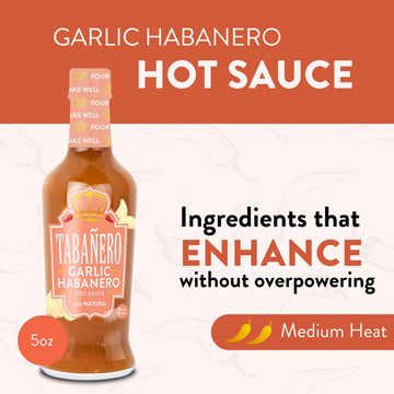 Tabanero Garlic Habanero Hot Sauce, All Natural, Low Sodium, 5 oz Glass Bottle