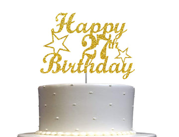 27 Birthday Cake Topper Gold Glitter, Party Decoration Ideas, Premium Quality, Sturdy Doubled Sided Glitter, Acrylic Stick. Made