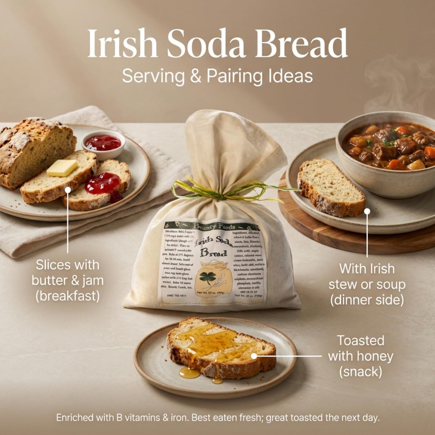 Bounty Foods Irish Soda Bread Mix 23 Oz – Handcrafted In Montana, Traditional Recipe, Rustic Artisan Quick Bread Kit In Western-Style Bag, Great For St. Patricks Day, Just Add Buttermilk Or Water