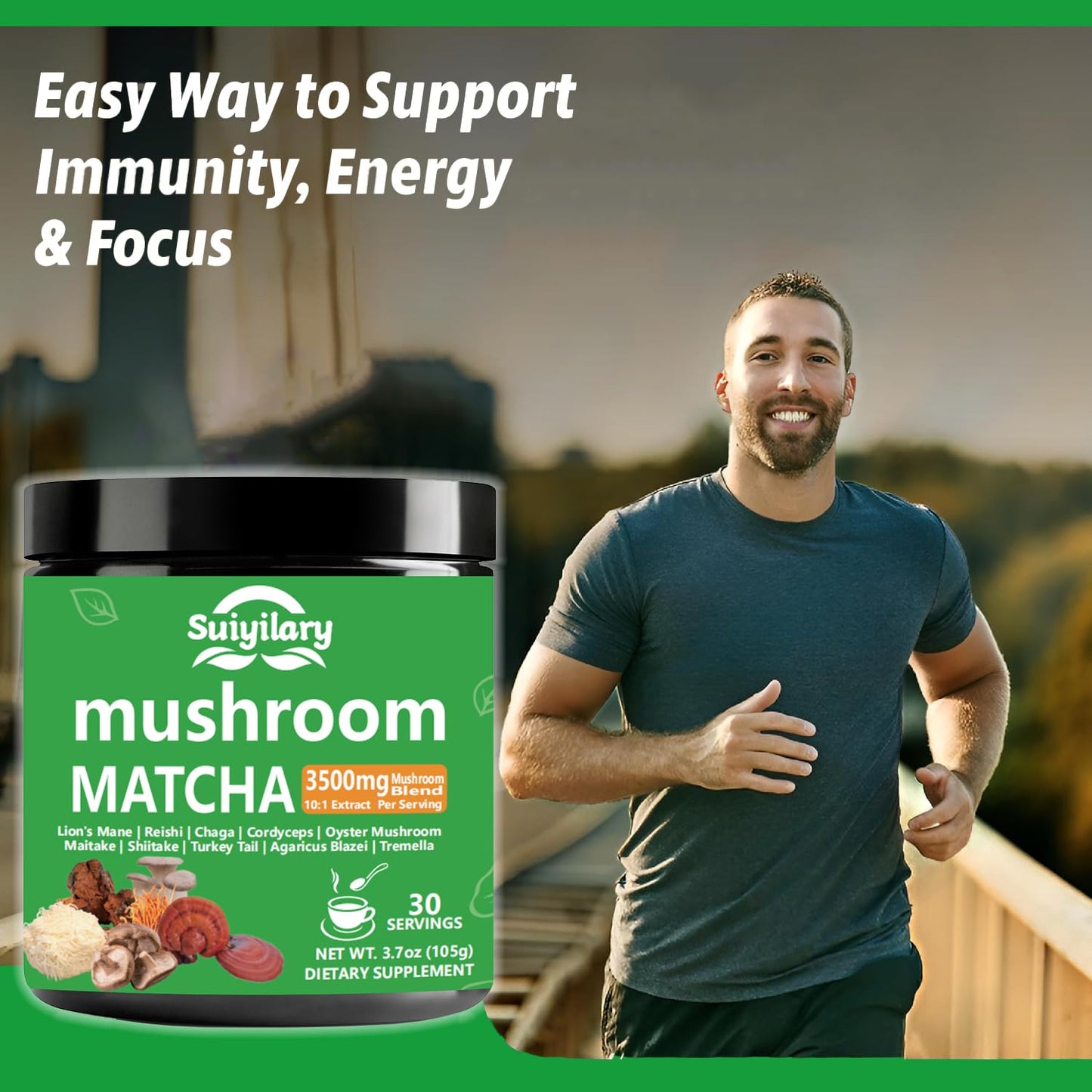 10 Mushroom Matcha Powder With Lion'S Mane, Reishi, Mushroom Polysaccharides & More, 3500Mg(10:1) Extract, Japanese Ceremonial M