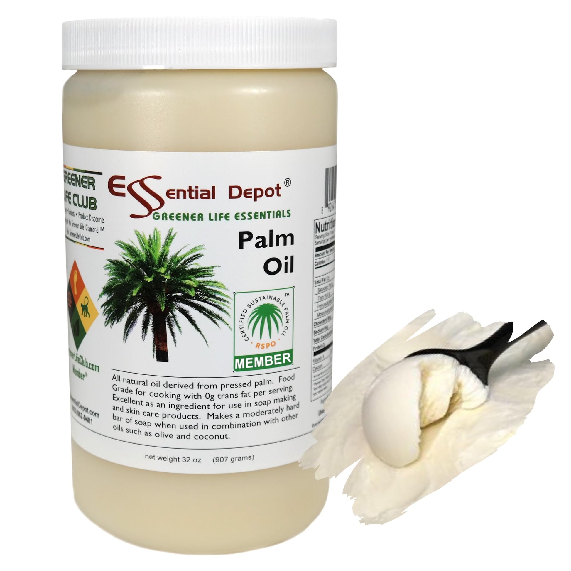 Essential Depot Palm Oil - 1 Quart - 32 oz - RSPO Certified - Sustainable - Food Grade - Kosher - Not Hydrogenated - Safety Seal