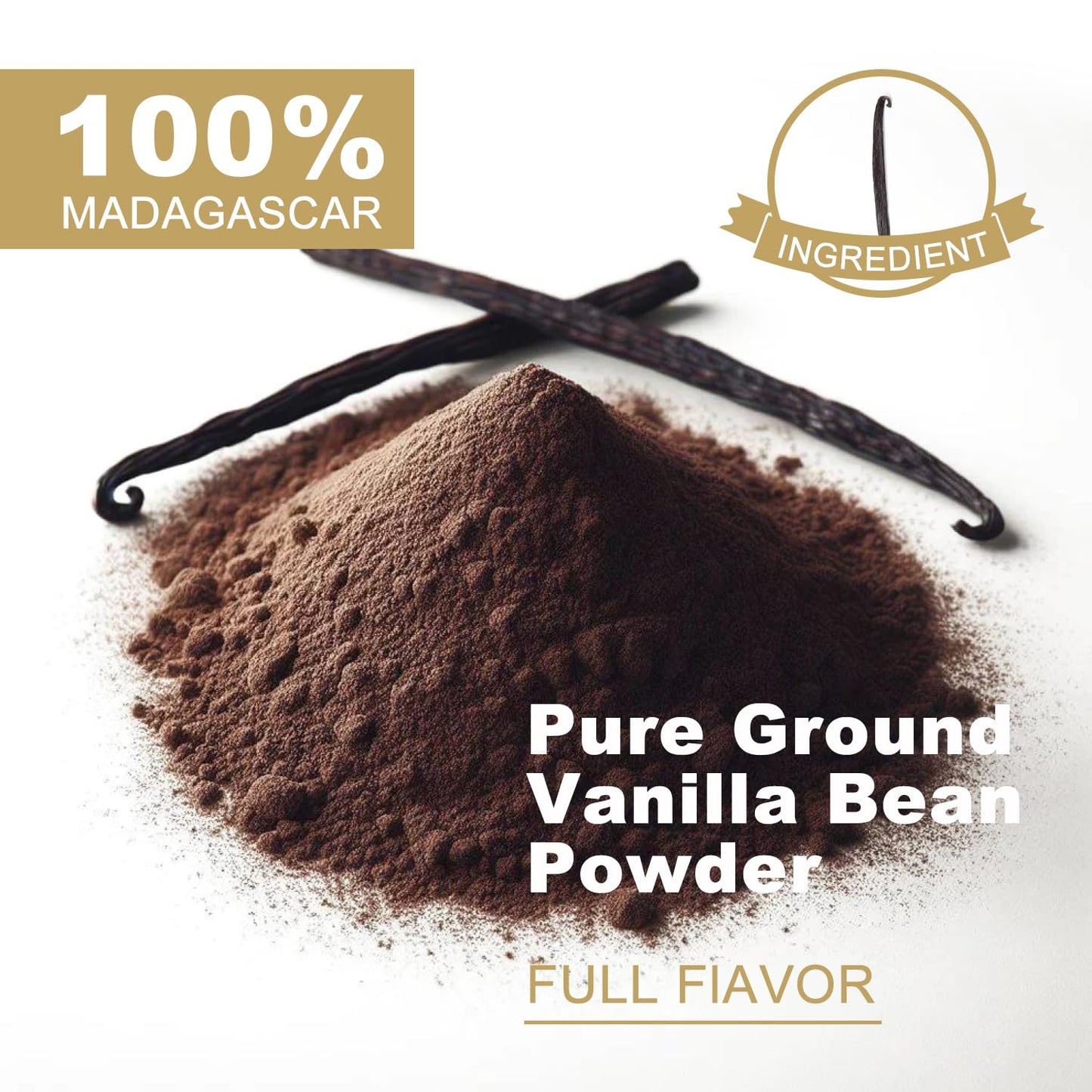 Talcufon Madagascar Ground Vanilla Bean Powder, 100% Ground Vanilla Beans, No Fillers And Additives, Gluten Free, Non-Gmo Great