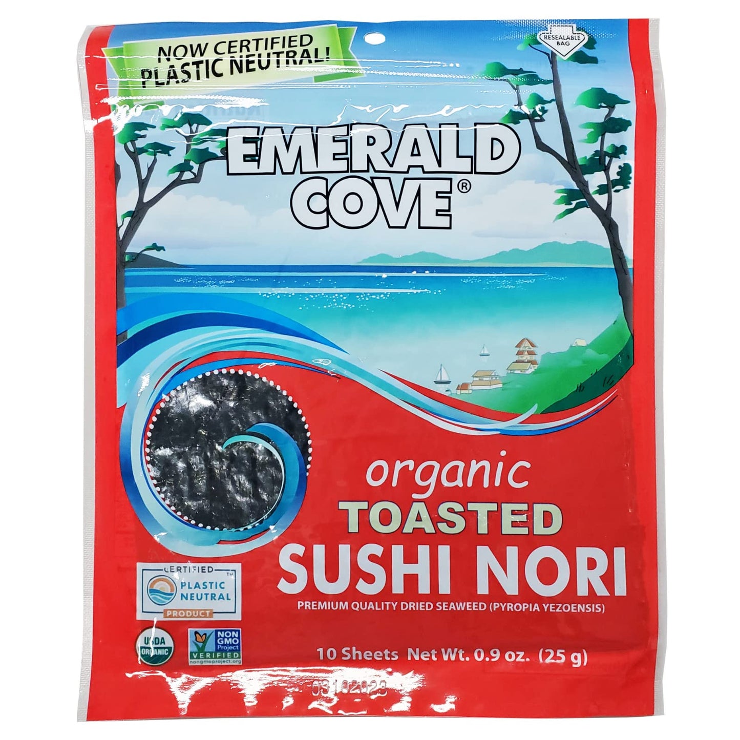 Emerald Cove Organic Toasted Nori  Dried Seaherbal Product Sheets For Sushi  Kimbap  Onigiri  Musubi  Product Of Korea  Resealable Bag  10 Sheets (1 Pack)
