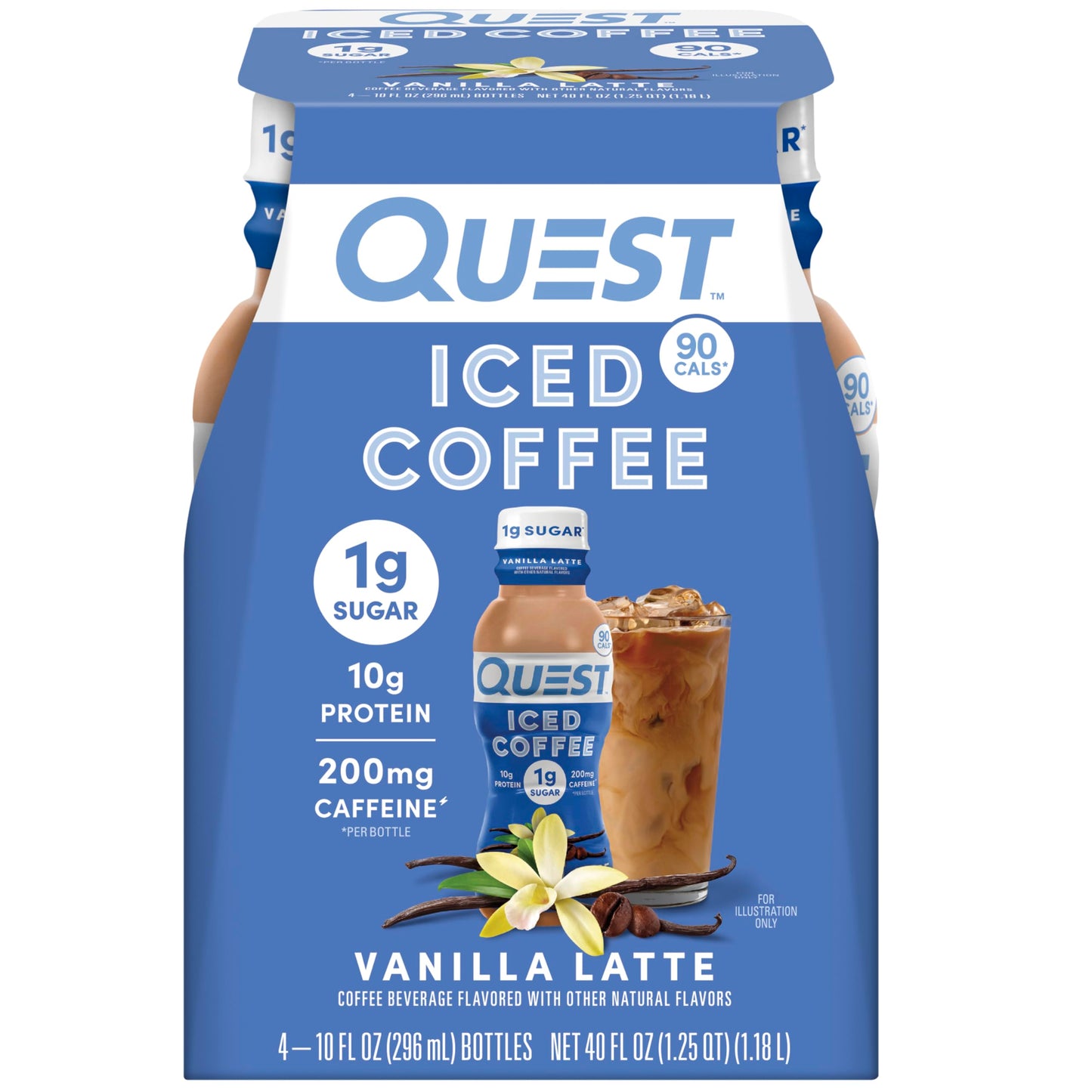 Quest Nutrition Iced Coffee Vanilla Latte, 10g Protein, 90 Calories, 200mg Caffeine, 2.5 Fl Oz, Pack of 4