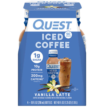 Quest Nutrition Iced Coffee Vanilla Latte, 10g Protein, 90 Calories, 200mg Caffeine, 2.5 Fl Oz, Pack of 4