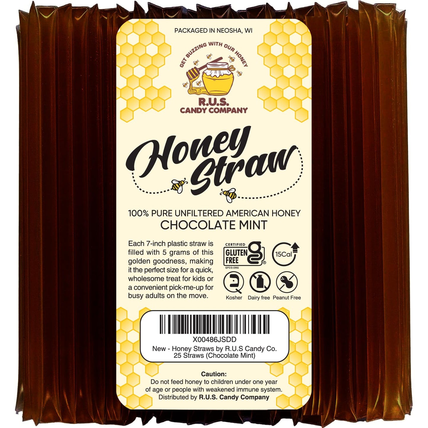 R.U.S. Candy Honey Sticks Pack of 25, Natural Flavor, Single Serve Stir Sticks for Tea and Snacking