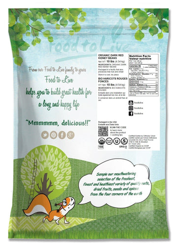 Food to Live Organic Dark Red Kidney Beans, 10 Pounds - Non-GMO, Kosher, Raw, Sproutable, Vegan