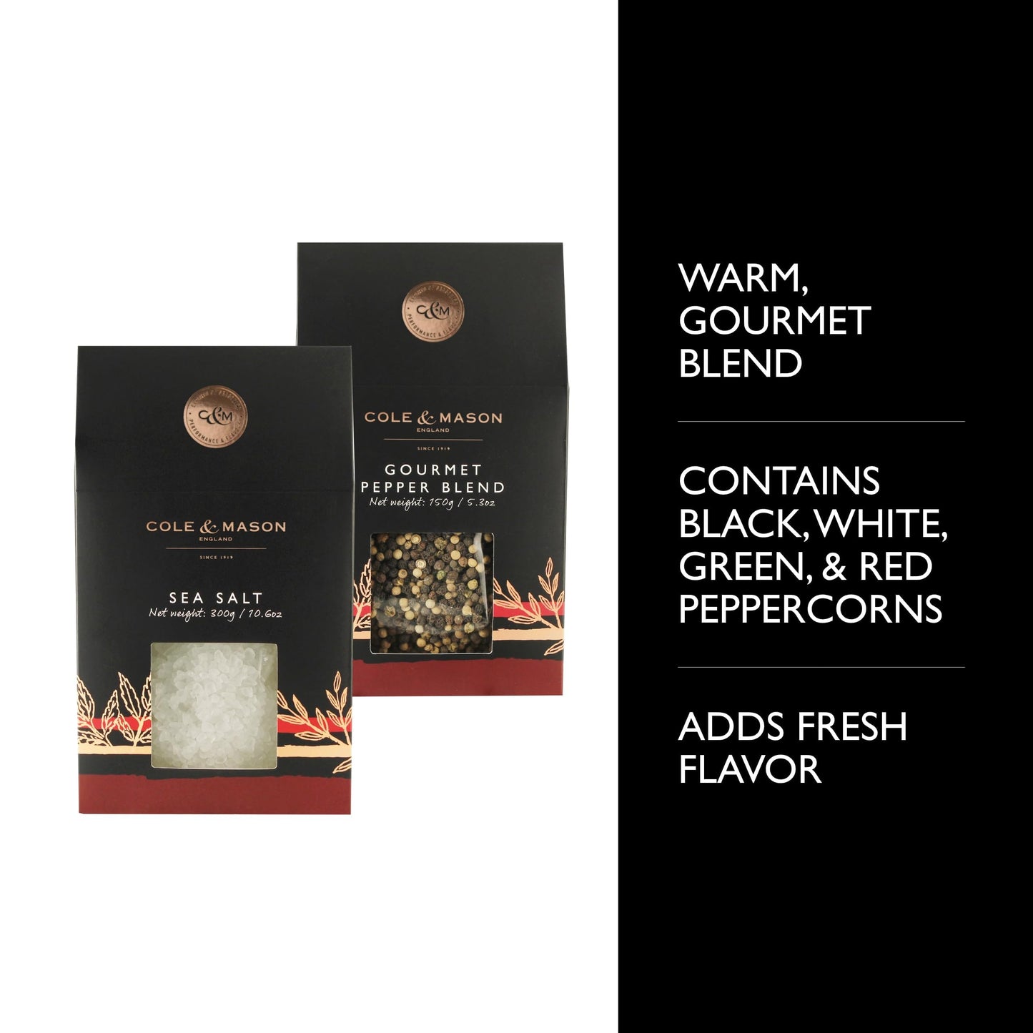 Cole & Mason Gourmet Spice Refill Box - Sea Salt & Gourmet Pepper - 15.9 oz Box Set