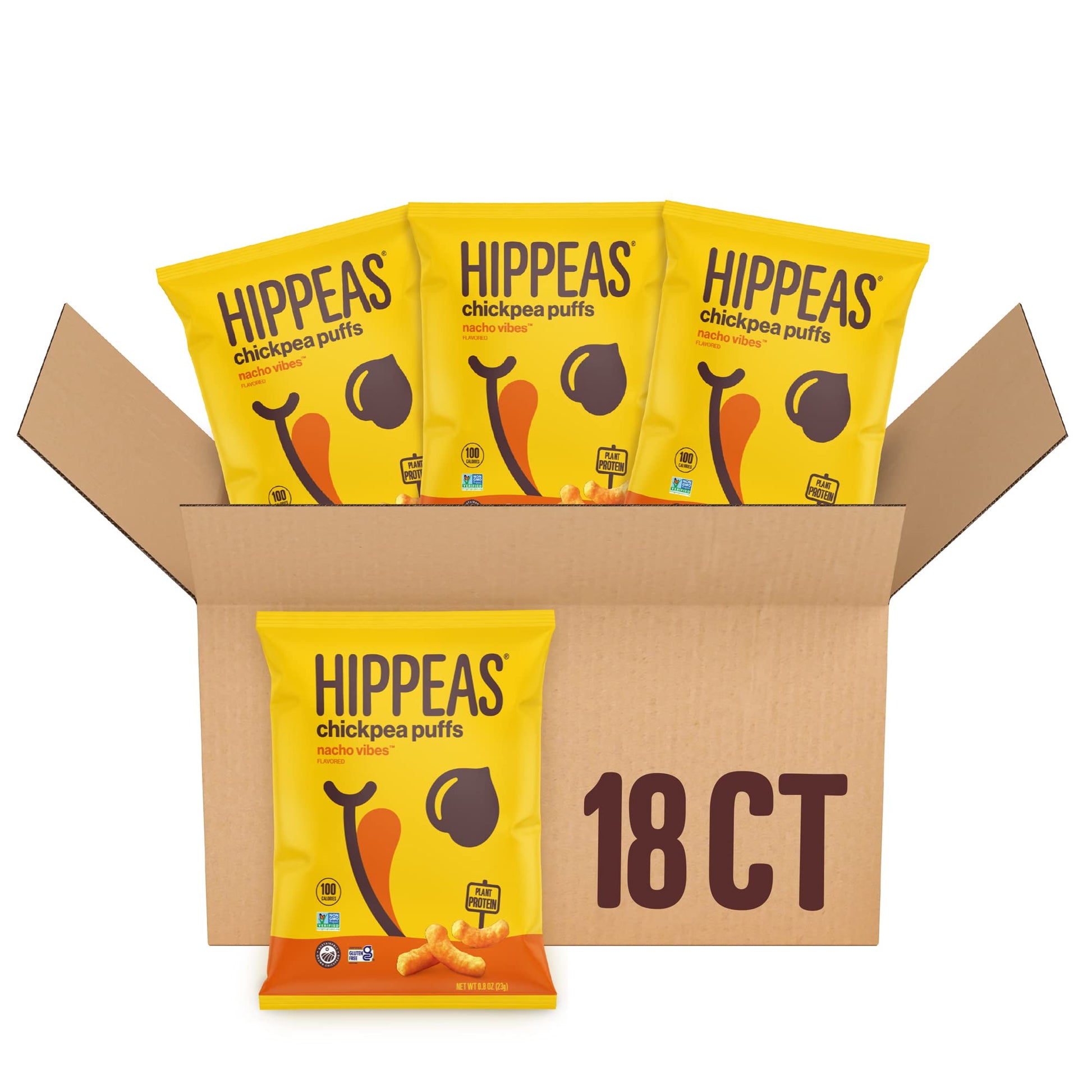 Hippeas Chickpea Puffs, Vegan Nacho Vibes, 0.8 Ounce (Pack Of 18), 3G Protein, 2G Fiber, Vegan, Gluten-Free, Crunchy, Plant Prot