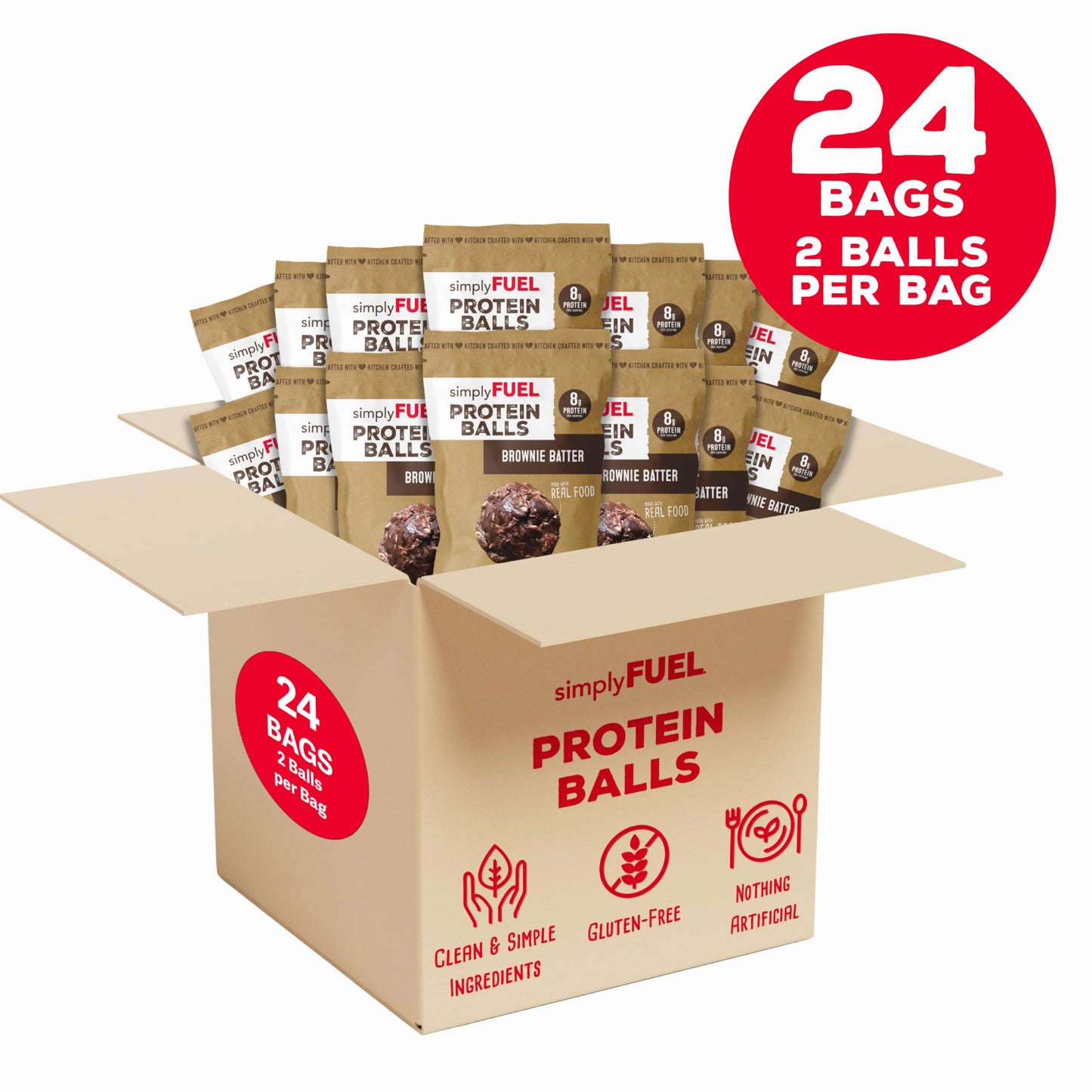 simplyFUEL Whole Food Protein Balls with Probiotics - Brownie Batter Snacks - Protein Snack - Gluten Free Energy Balls (24 Packs)
