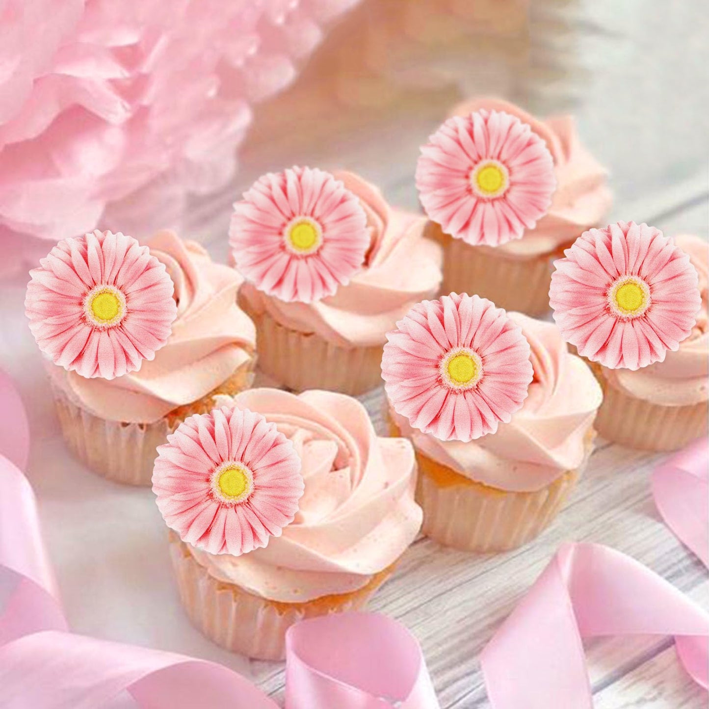 40 Pack Edible Daisy Cupcake Toppers Edible Wafar Paper Spring Bridal Engagement Baby Shower Birthday Party Drink Toppers Annive
