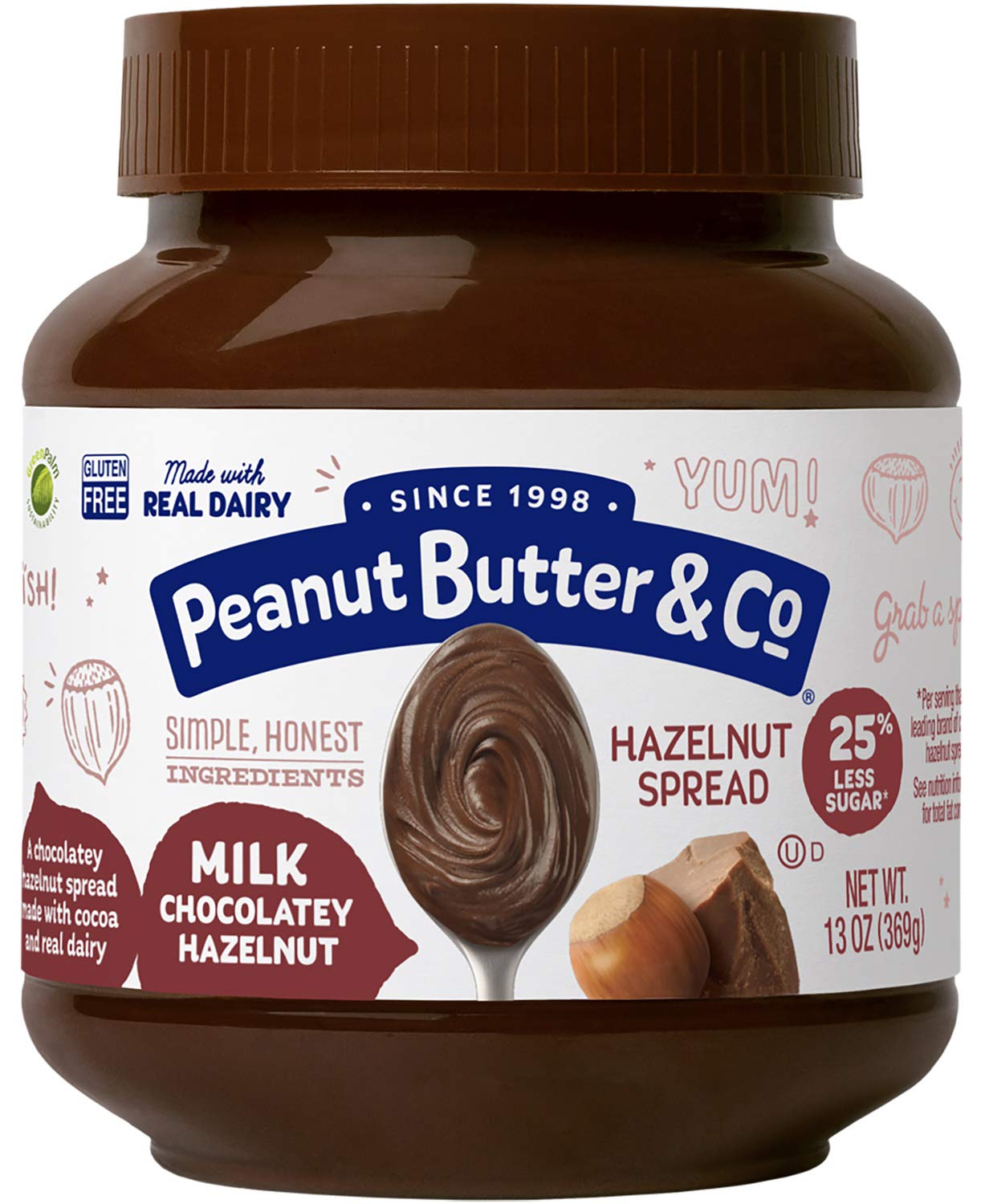 Peanut Butter & Co. Hazelnut Spread, Milk Chocolatey Hazelnut, Gluten Free, 13 Oz 6 Count (Pack of 1)
