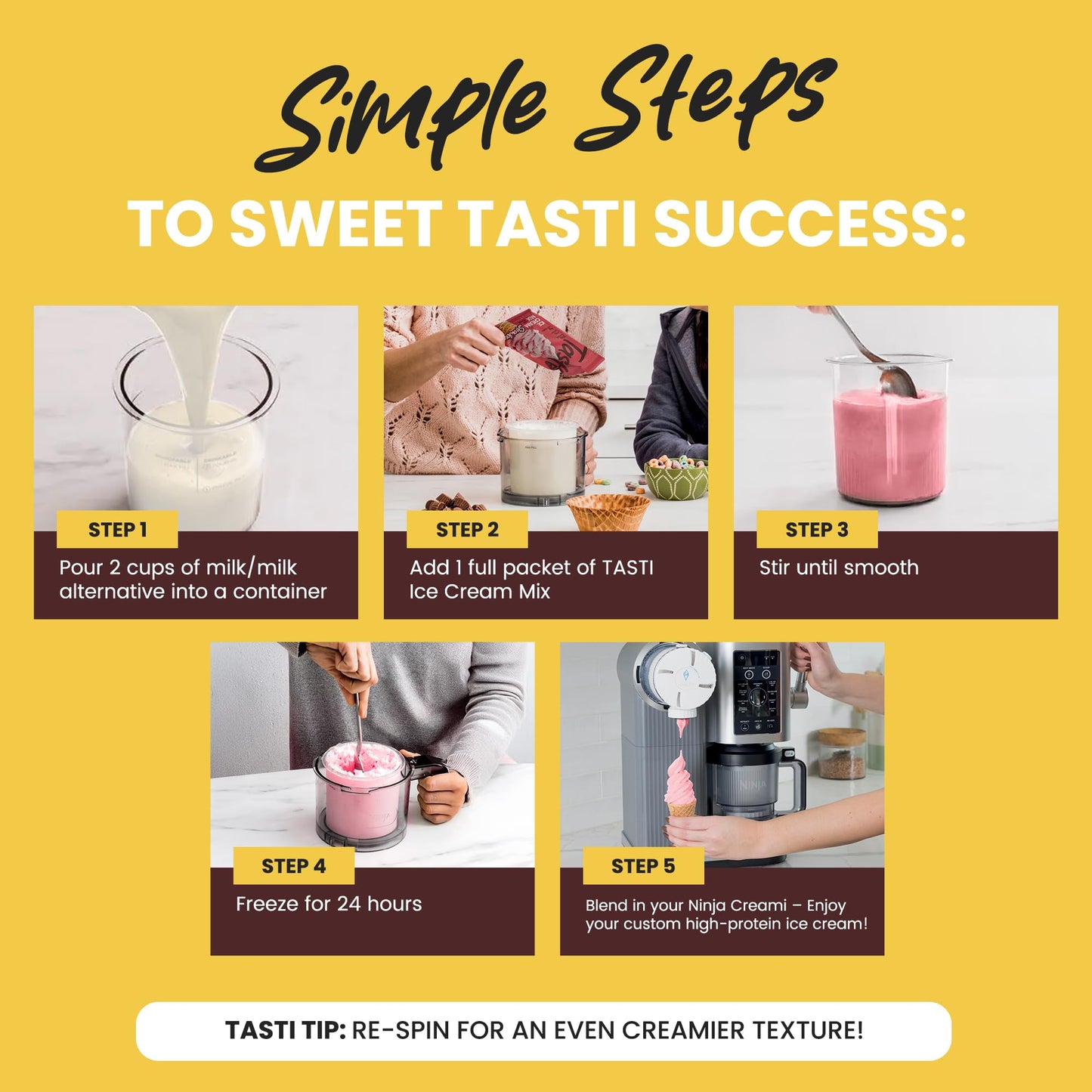 TASTI High-Protein Ice Cream Mix - Chocolate  Vanilla  & Strawberry Low Sugar Ice Cream Powder - Made for Ninja Creami  Soft Serve Mix with