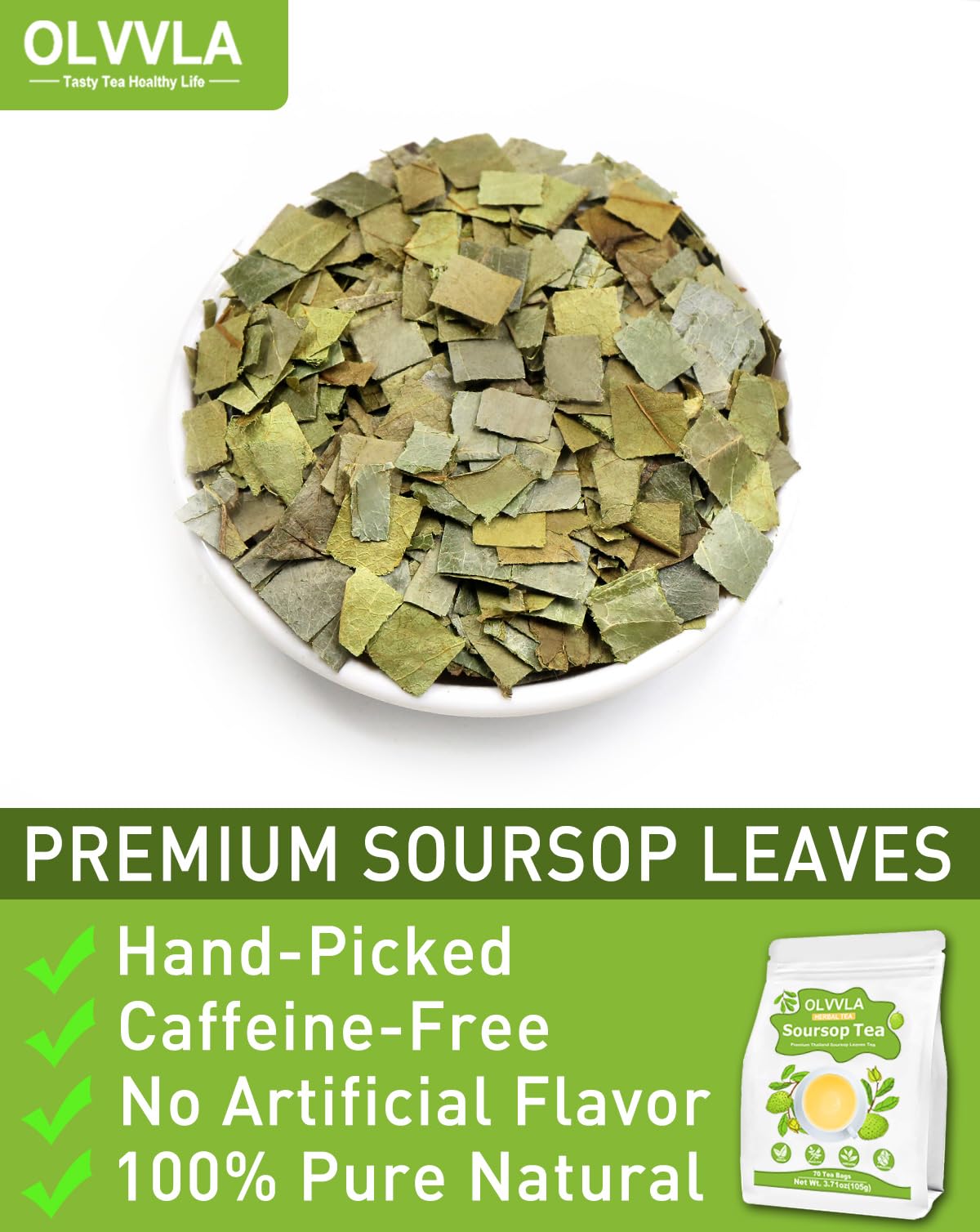 Olvvla Premium Soursop Tea Bags - Caffeine-free, Non-GMO - 70 Count