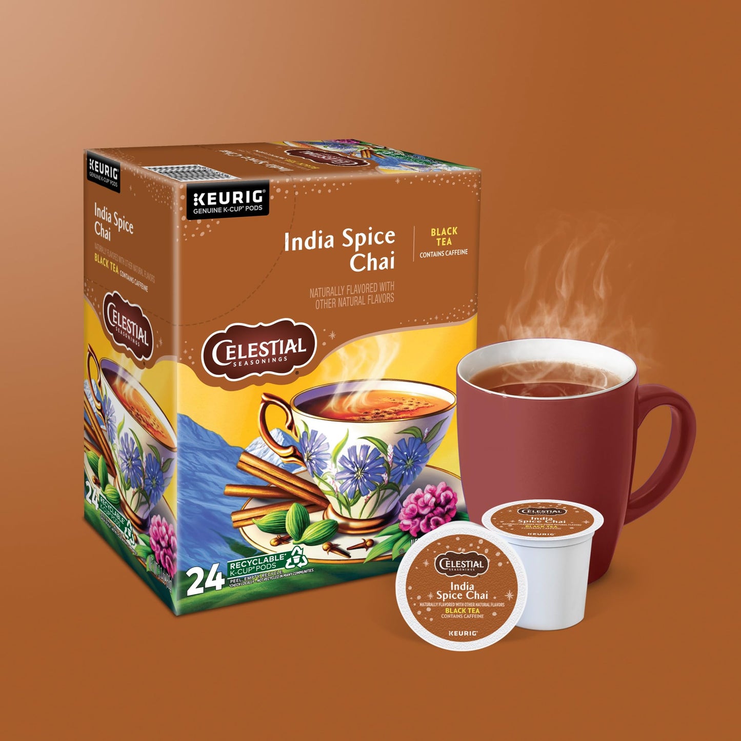 Celestial Seasonings India Spice Chai Black Tea, Single-Serve Keurig K-Cup Pods, 96 Count