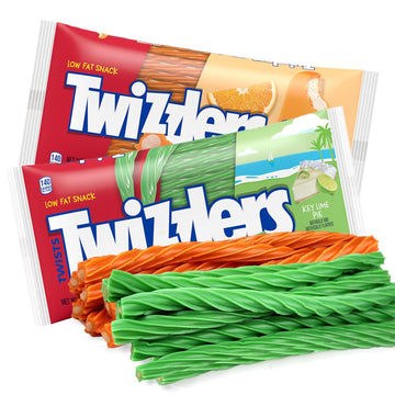 Cream Filled Licorice Candy Twists Full Size - Orange Pop & Key Lime Pie Candy Flavored Sticks Soft and Chewy Sweets For Party F