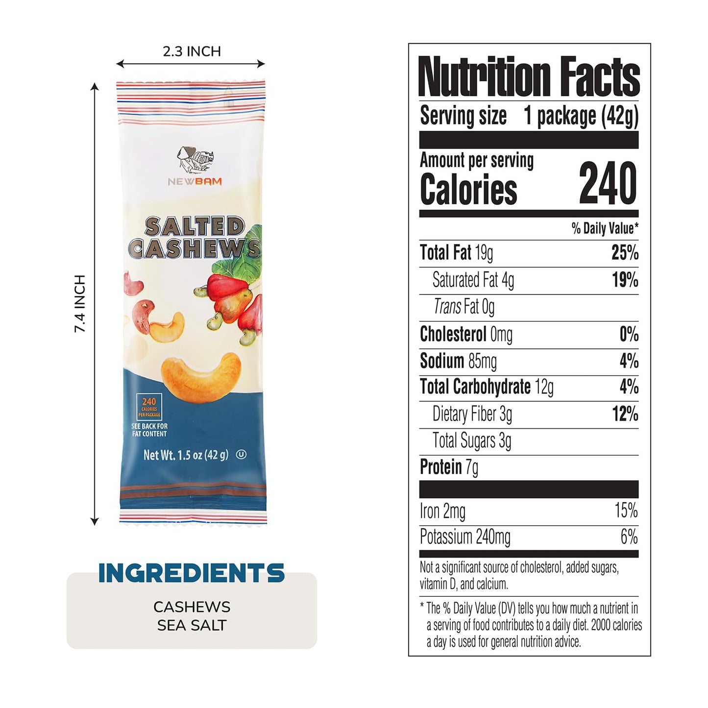 Newbam Lightly Salted Cashews Snack - 12 Nuts Individual Packs (1.5Oz Each) - Keto, Vegan, Gluten-Free, High Protein, Ready-To-E