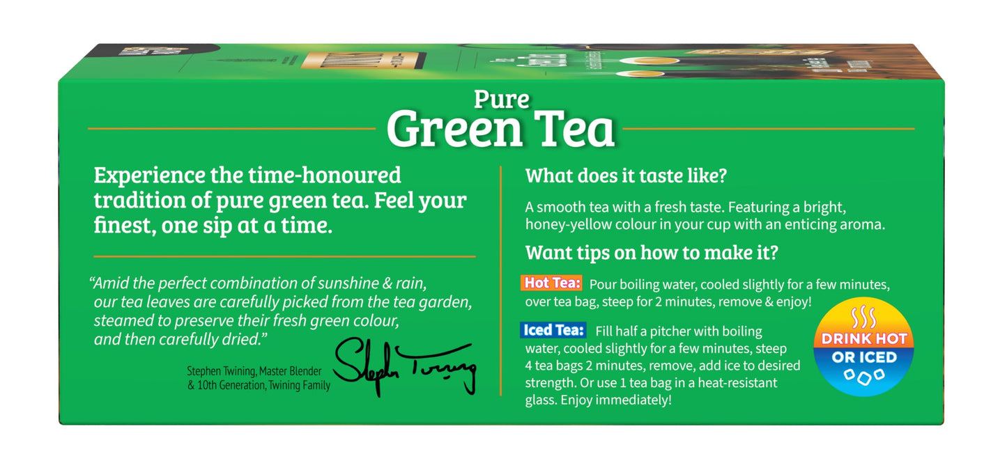 Twinings Pure Green Tea Individually Wrapped Bags, 100 Count (Pack Of 1), Smooth & Refreshing, Caffeinated, Enjoy Hot Or Iced