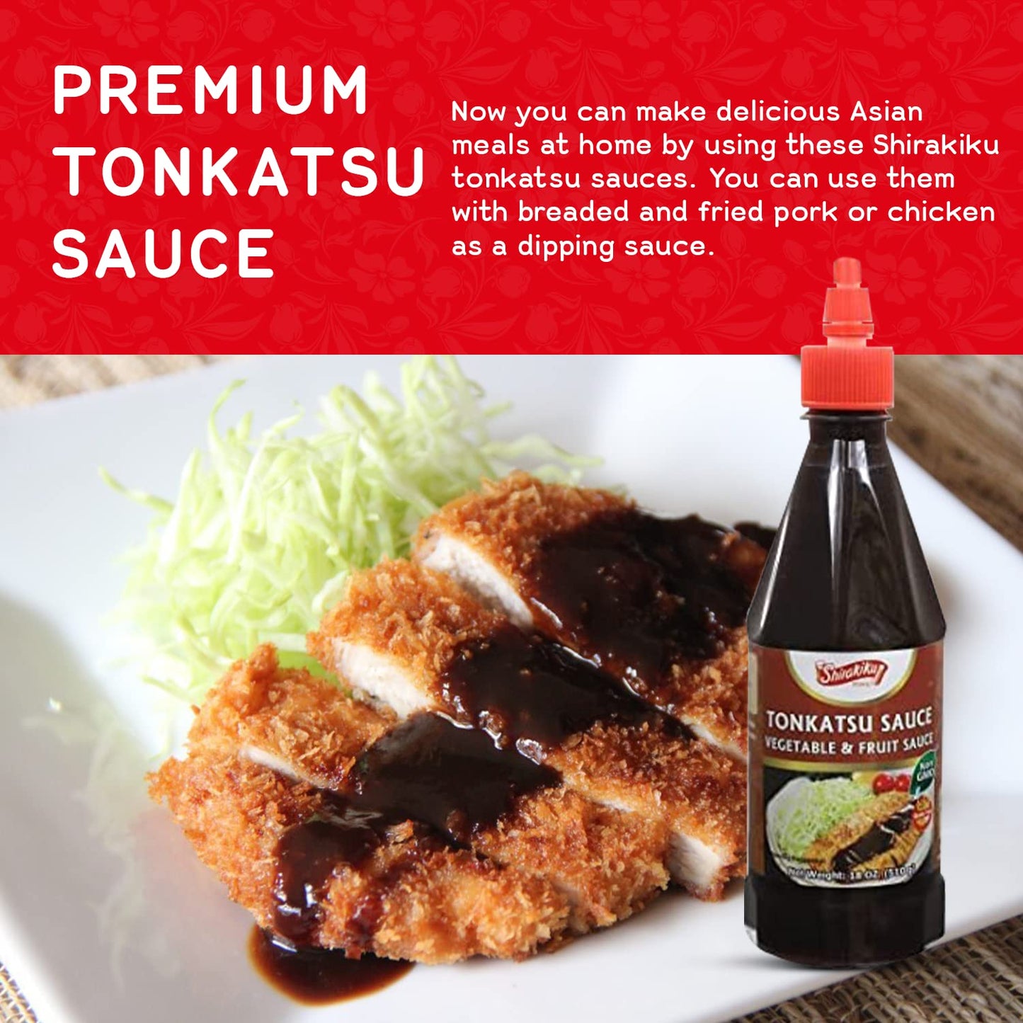 Shirakiku Tonkatsu Sauce - Japanese Vegetable and Fruit Sauce, Gluten Free | Ideal for deep-fried foods like Pork Cutlets, Chick