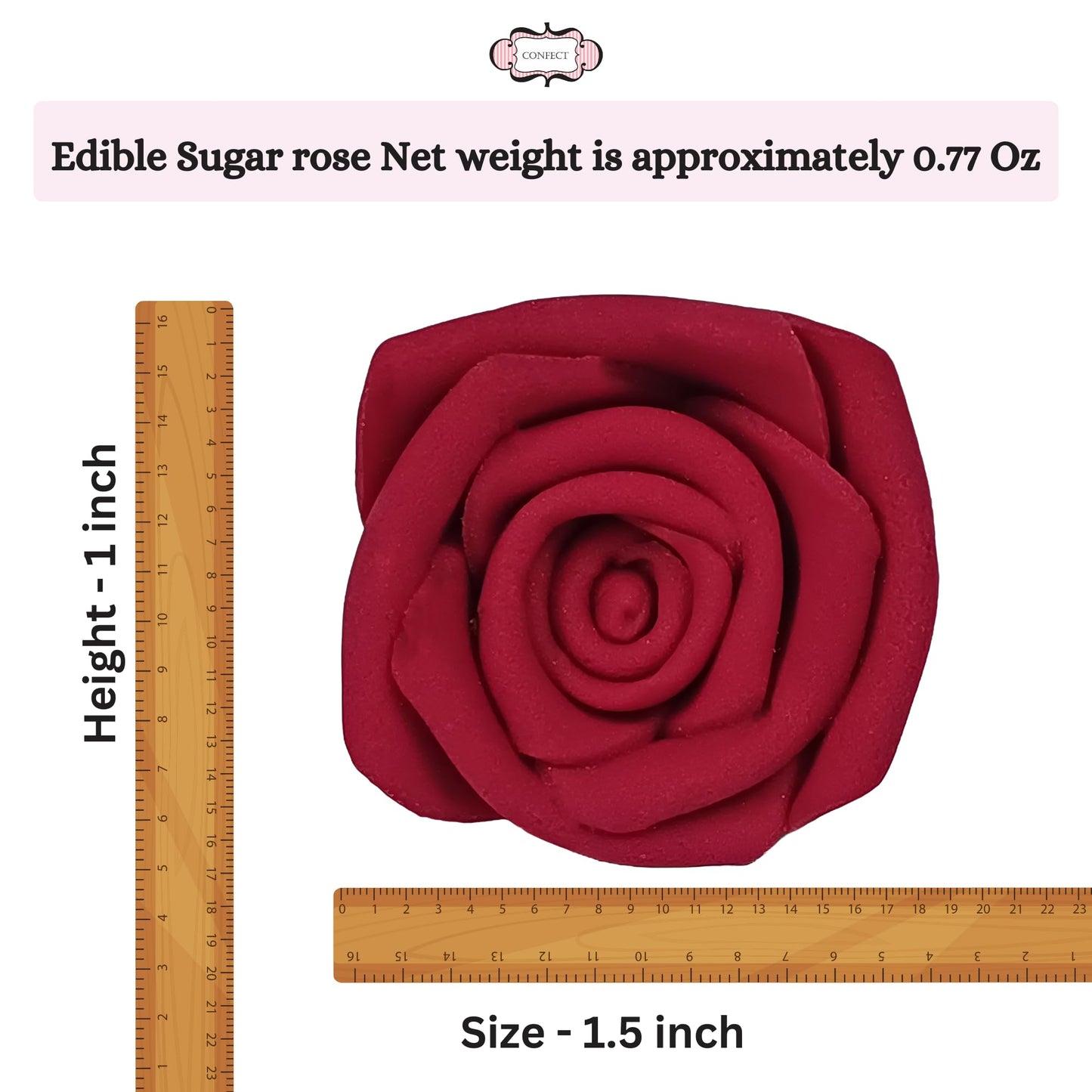 Confect Edible Deep Burgundy Rose Toppers - Edible Roses For Cake & Cupcake Decorations, Perfect For Weddings & Special Occasion