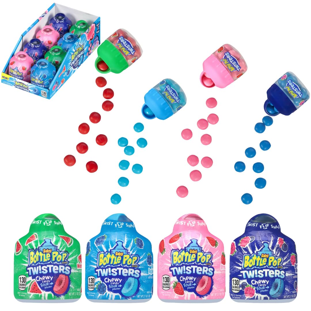 Baby Bottle Pop Twisters Chewy Candy, Assorted Candy Variety Pack for Party Favor, Goodie Bags, 8 Ct, Individually Wrapped