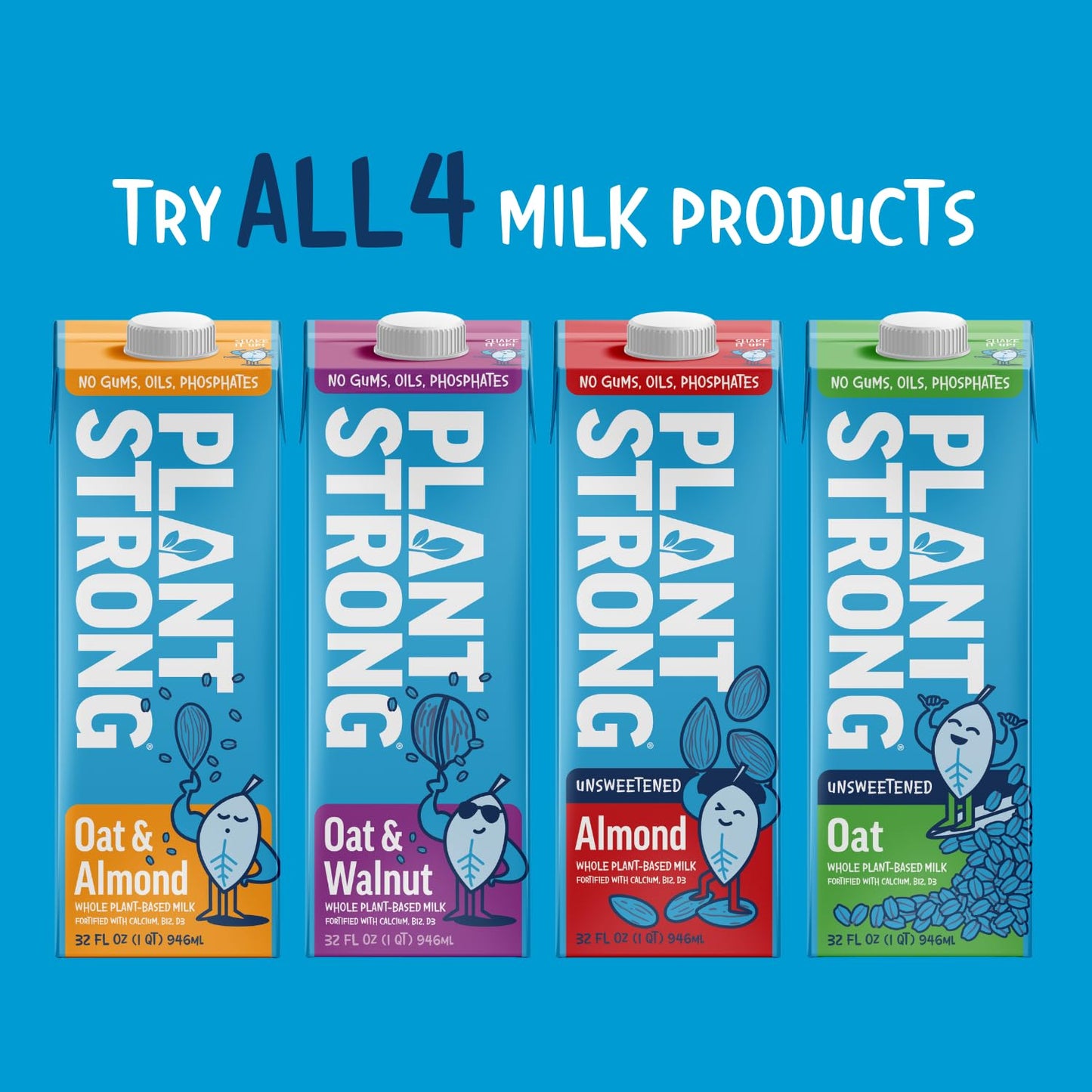 PLANTSTRONG Oat & Walnut Milk 32oz - NON-GMO - Plant Based, Vegan - Gluten Free Dairy Free - Shelf Stable - Lactose Free Milk -