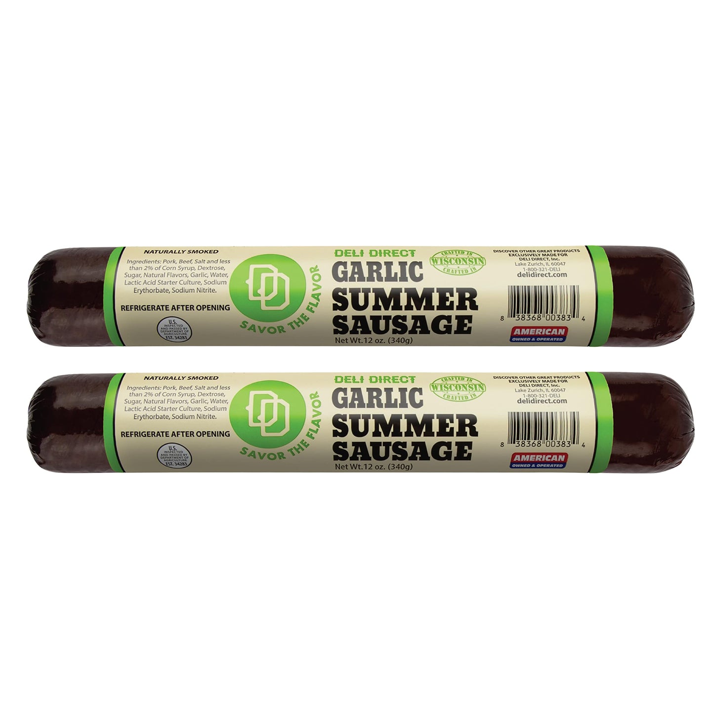Farmers Market, Gluten Free, Keto, Paleo, Low Sodium, Zero Sugar, Summer Sausage Gift Set, 2-Pack, Roasted Garlic
