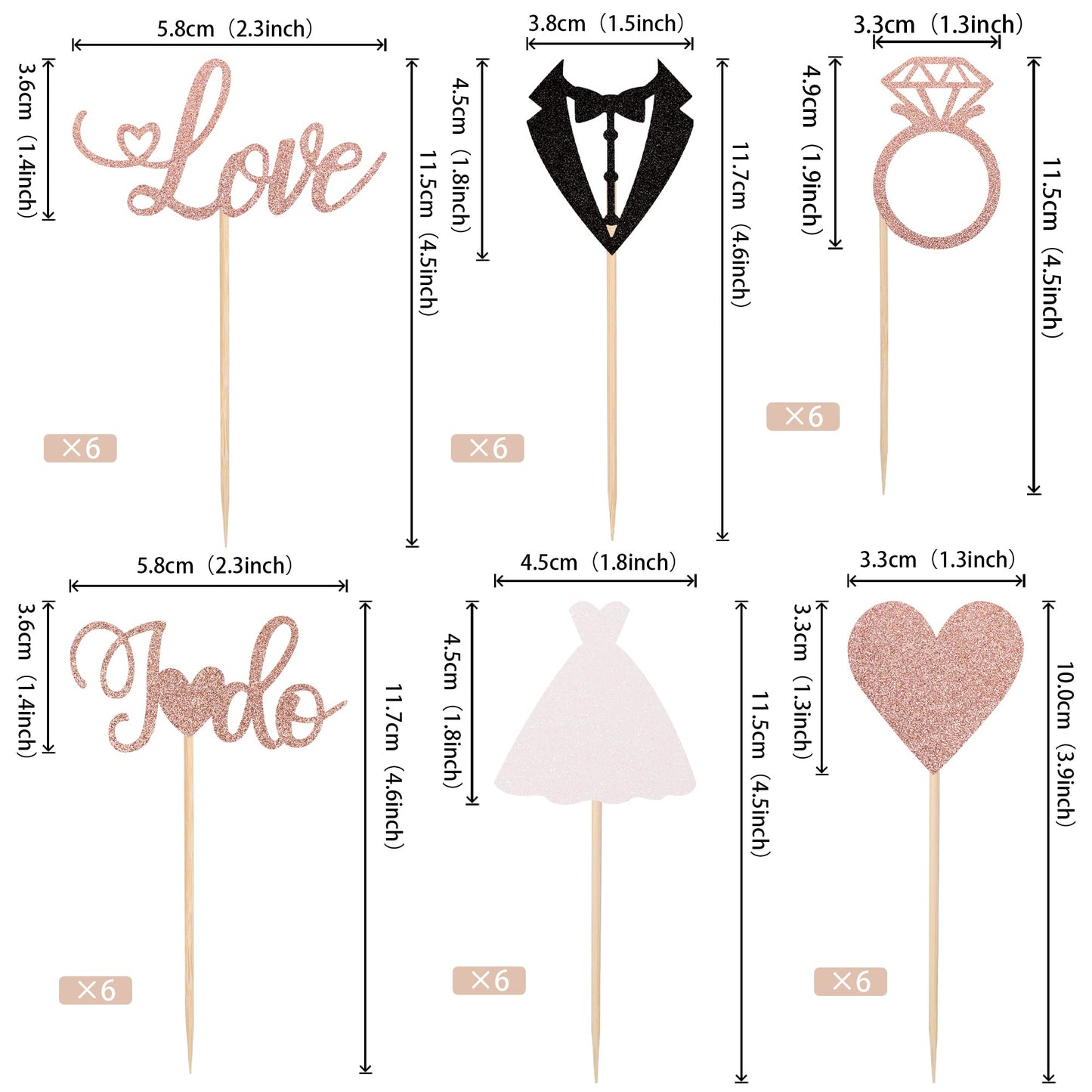 36 Pcs Wedding Cupcake Toppers Glitter Groom And Bride Cupcake Picks Ring Heart I Do Love Cake Topper Bridal Shower Wedding Enga