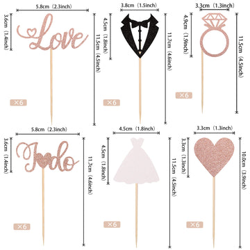 36 Pcs Wedding Cupcake Toppers Glitter Groom And Bride Cupcake Picks Ring Heart I Do Love Cake Topper Bridal Shower Wedding Enga
