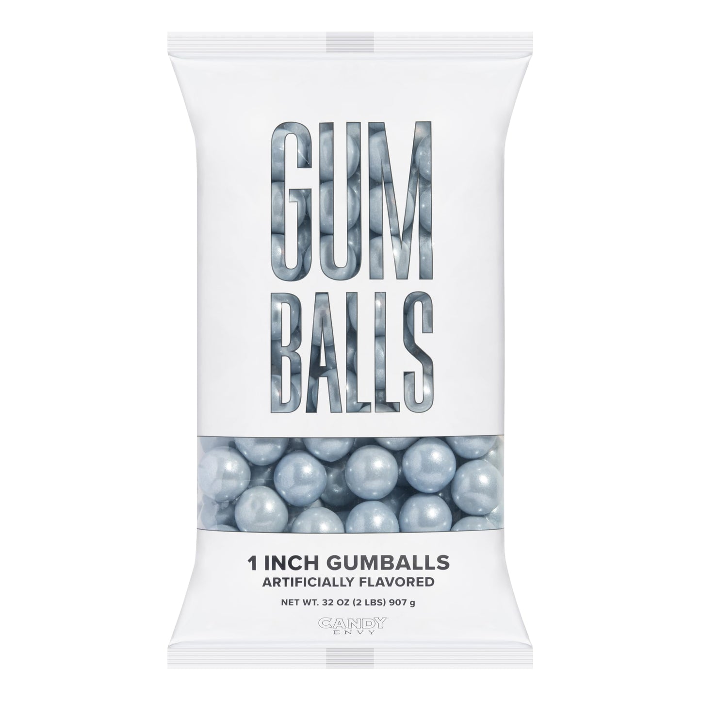 Candy Envy - Shimmer Silver 1 Inch Gumballs - 2Lb Bag - Approximately 113 Gumballs Per Bag - North American Made & Kosher Certif