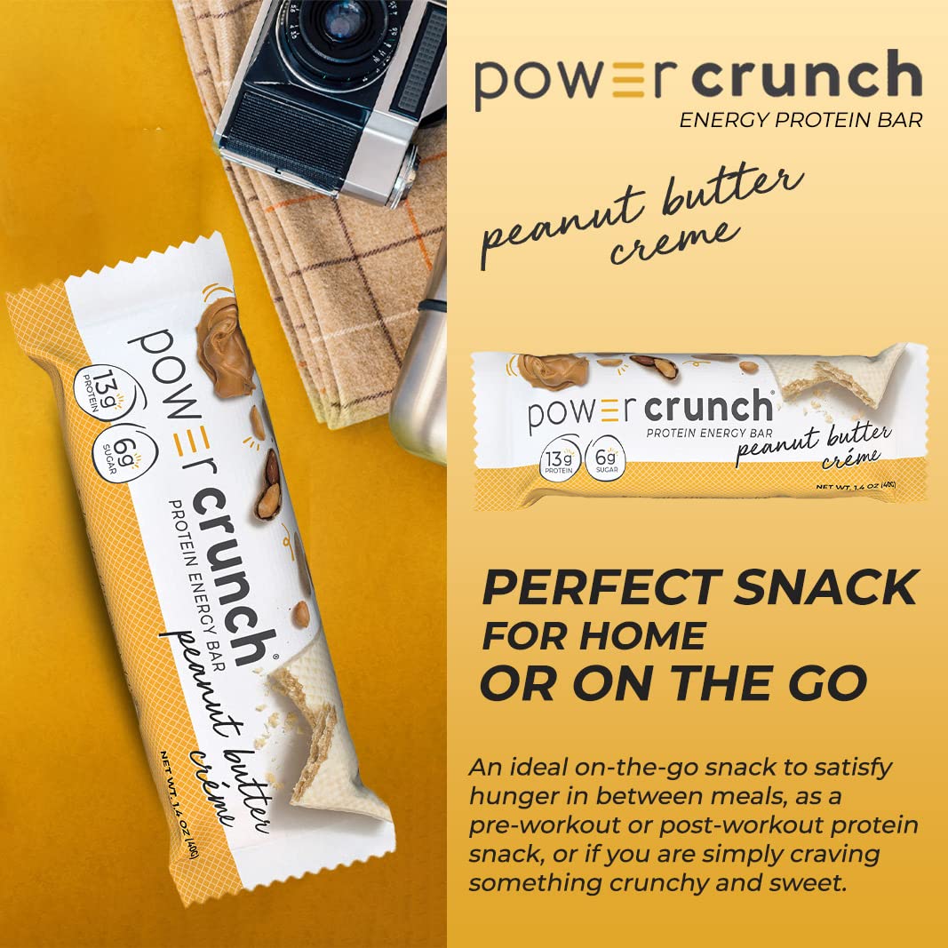 Power Crunch Whey Protein Bars, High Protein Snacks With Delicious Taste, Peanut Butter Cream, 1.4 Ounce (12 Count)