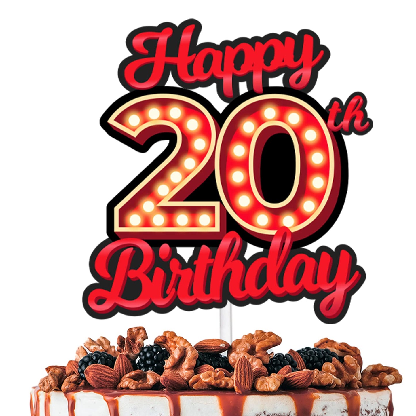 Happy 20Th Birthday Cake Topper Fluorescent Flashing Night Out Hen Movie Nightclub Theme Decor Supplies Woman Man Happy Birthday