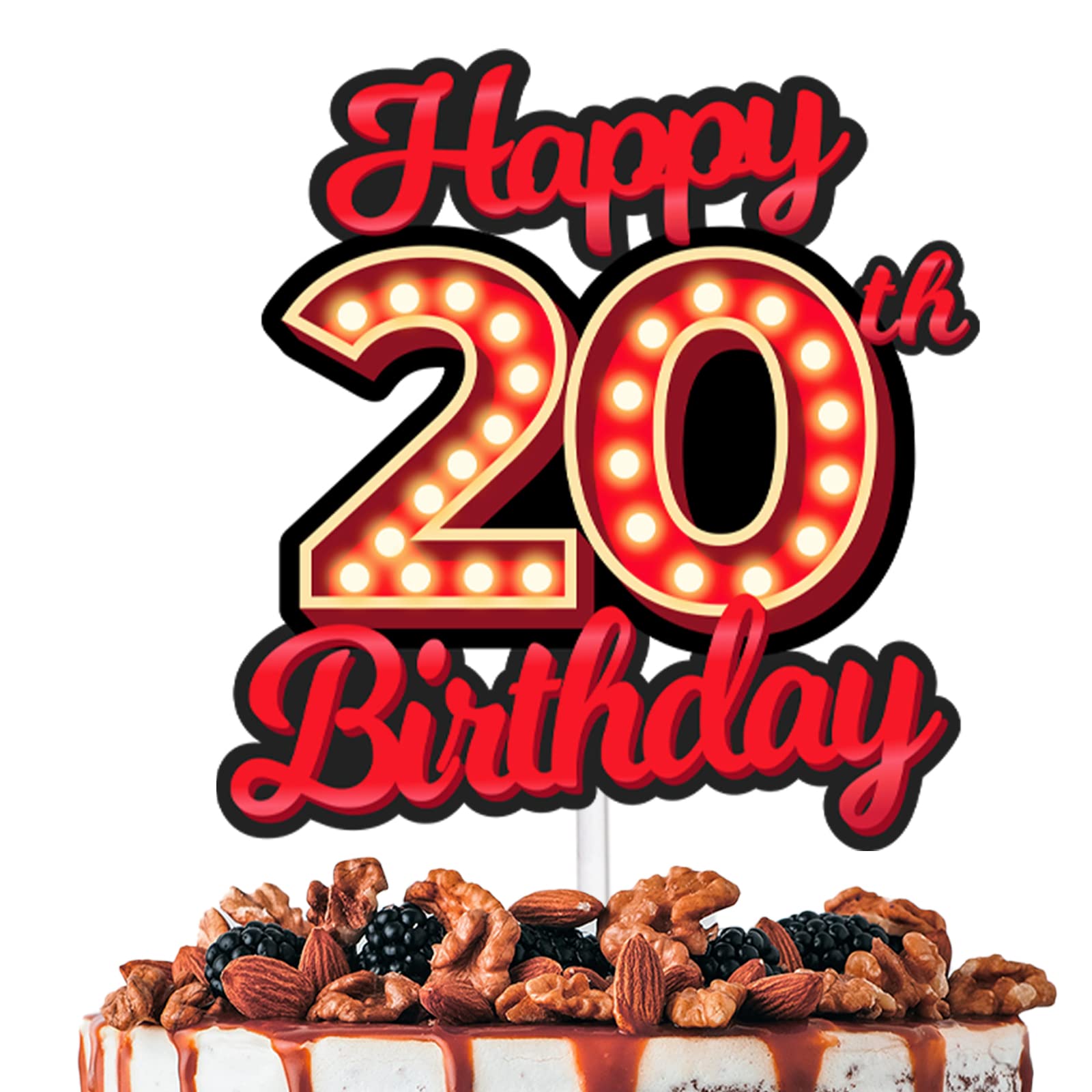 Happy 20Th Birthday Cake Topper Fluorescent Flashing Night Out Hen Movie Nightclub Theme Decor Supplies Woman Man Happy Birthday