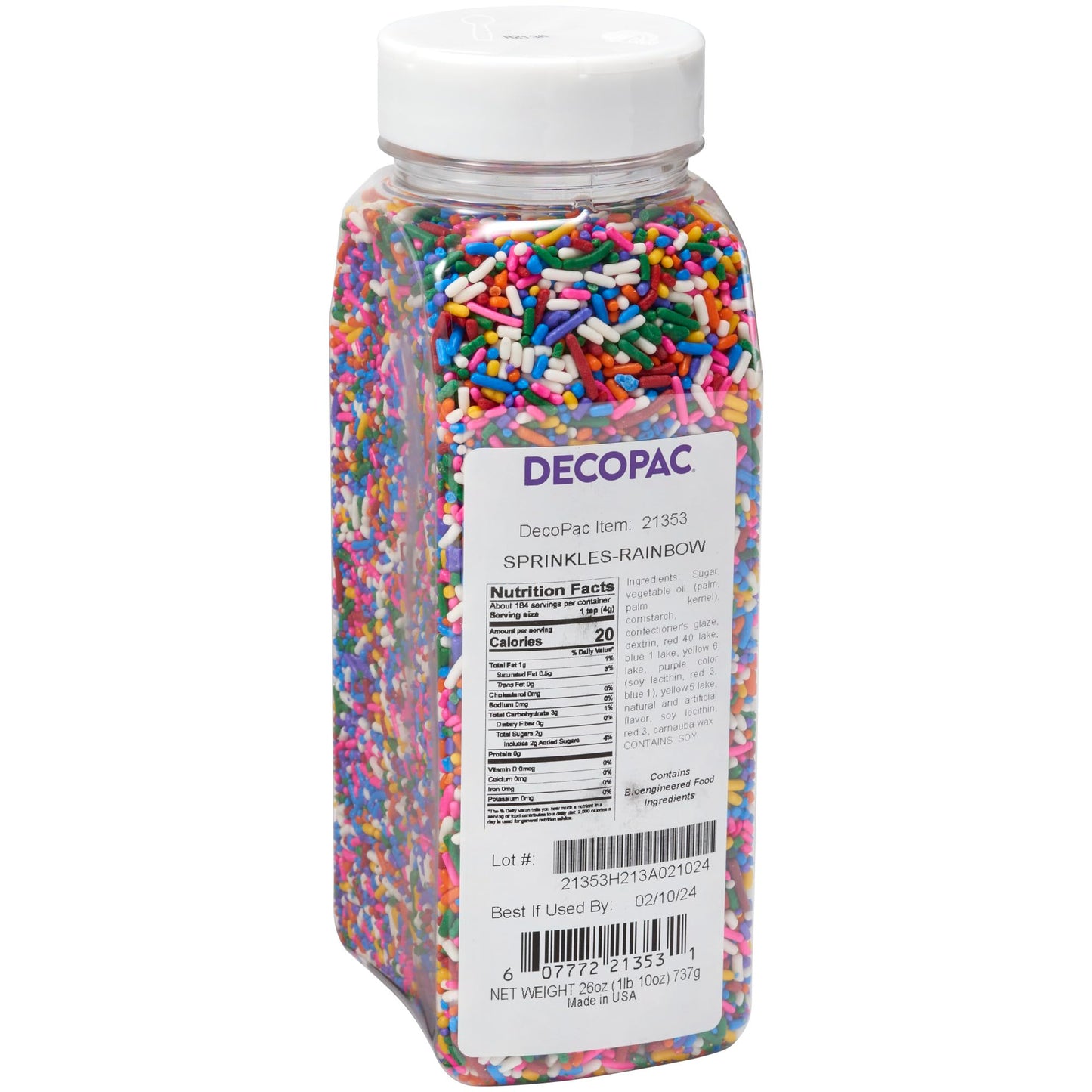 Decopac Rainbow Sprinkles | Extra Large 26Oz Pack | Cake Sprinkle Mix, Fancy Sprinkles For Cake Decorating, Handheld Container,