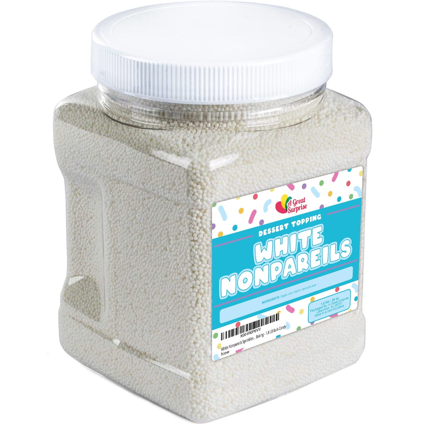 White Nonpareils Sprinkles - 1.8 LB Bulk Candy - Non Pareils Jimmies - Toppings for Cake Decorating, Cupcakes, Baking