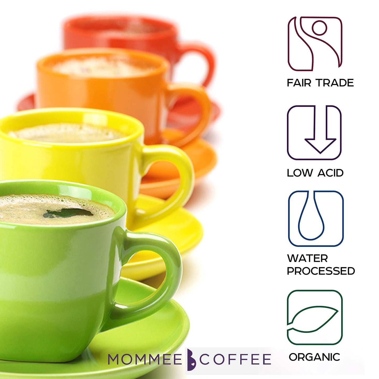 Mommee Coffee - Quarter Caf | Low Acid, Organic, Fair Trade, Water Processed | Whole Bean, 22Oz.