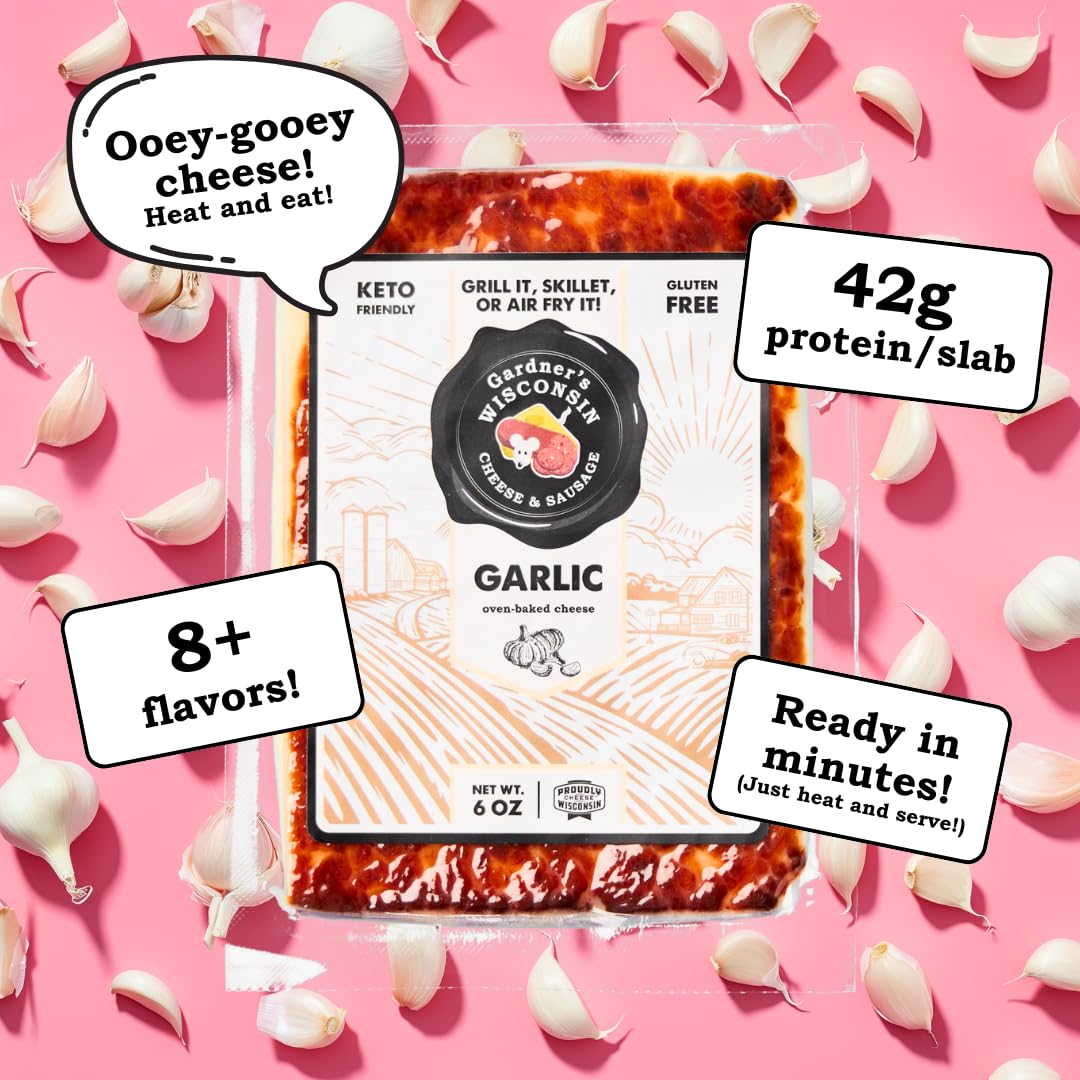 Gardner s Wisconsin Cheese and Sausage, 4 Pack of Oven Baked Cheese, Garlic Flavor (6 Ounces Per Block) - Artisan Cheese Made i