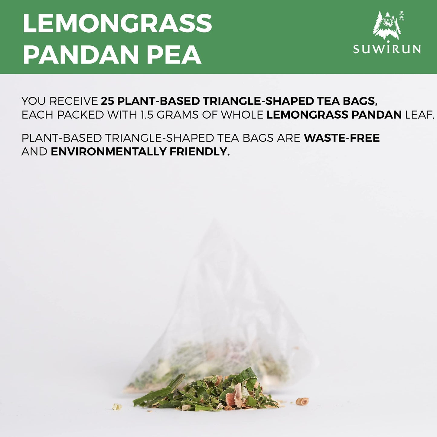Suwirun Organic Lemongrass And Pandan Tea Bags - Pure Organic Herbal Tea Thai Herbal Tea Bags Pandan And Lemongrass Tea Bags (25