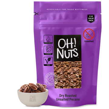 Oh! Nuts Pecans Dry Roasted Unsalted - Kosher, Oil-Free, All Natural Pecans - For Baking, Snacks, Salad, Dressing - Packed in 2 