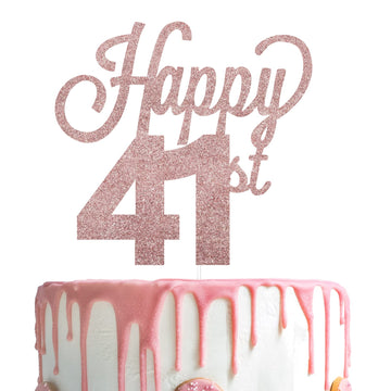 Lingteer Happy 41St Birthday Cake Topper - Cheers To 41St Birthday 41 Years Old Birthday Party Cake Decorations Sign.