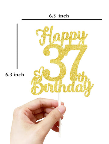 37 Birthday Cake Toppers-Gold Glitter, 37Th Cake Topper For Men,37 Cake Topper For Women, 37Th Birthday Decorations,37Th Birthda