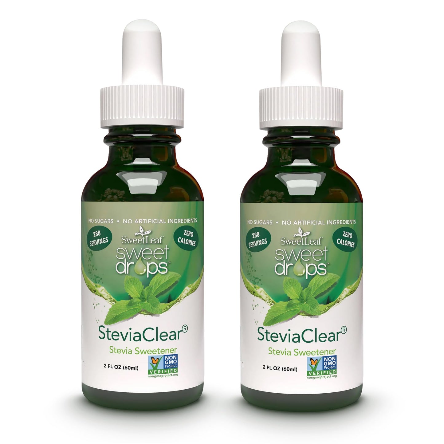 SweetLeaf Sweet Drops- Flavored Stevia Liquid Sweetener, Organic Stevia Extract, Zero Calorie, Gluten Free, Keto Friendly, Non GMO, Natural Flavor, Sugar Alternative- Stevia Clear, 2 Fl Oz (Pack of 2)