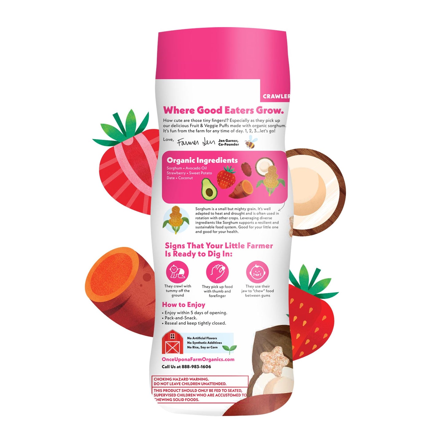 Once Upon A Farm Organic Baby Fruit & Veggie Puffs Strawberry, Sweet Potato & Coconut | 6 Count