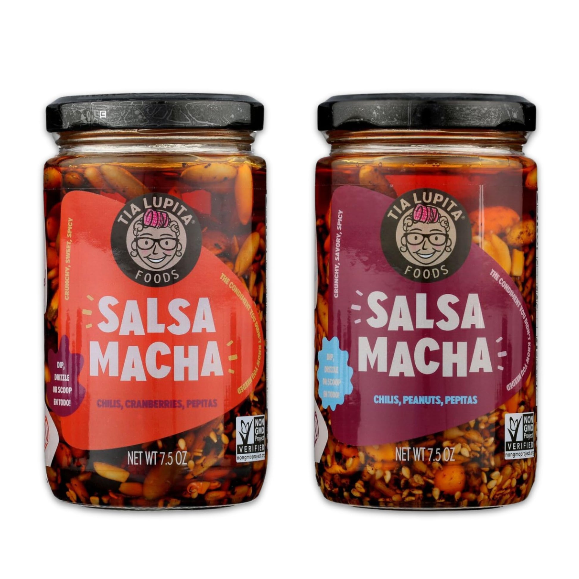 TIA LUPITA Salsa Macha Chili Crunch Oil - Variety Pack of 2, Gluten Free, Non-GMO, Vegan, 7.5 Ounce Total