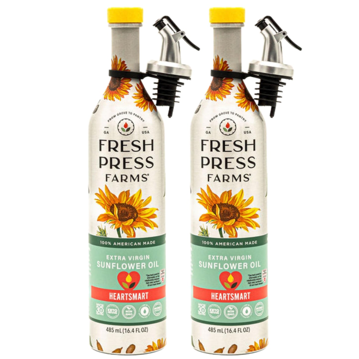 Fresh Press Farms Cold Pressed Extra Virgin Sunflower Oil, 16.4 Fl Oz (Pack Of 2), High Oleic, Georgia Grown, 100% American Made