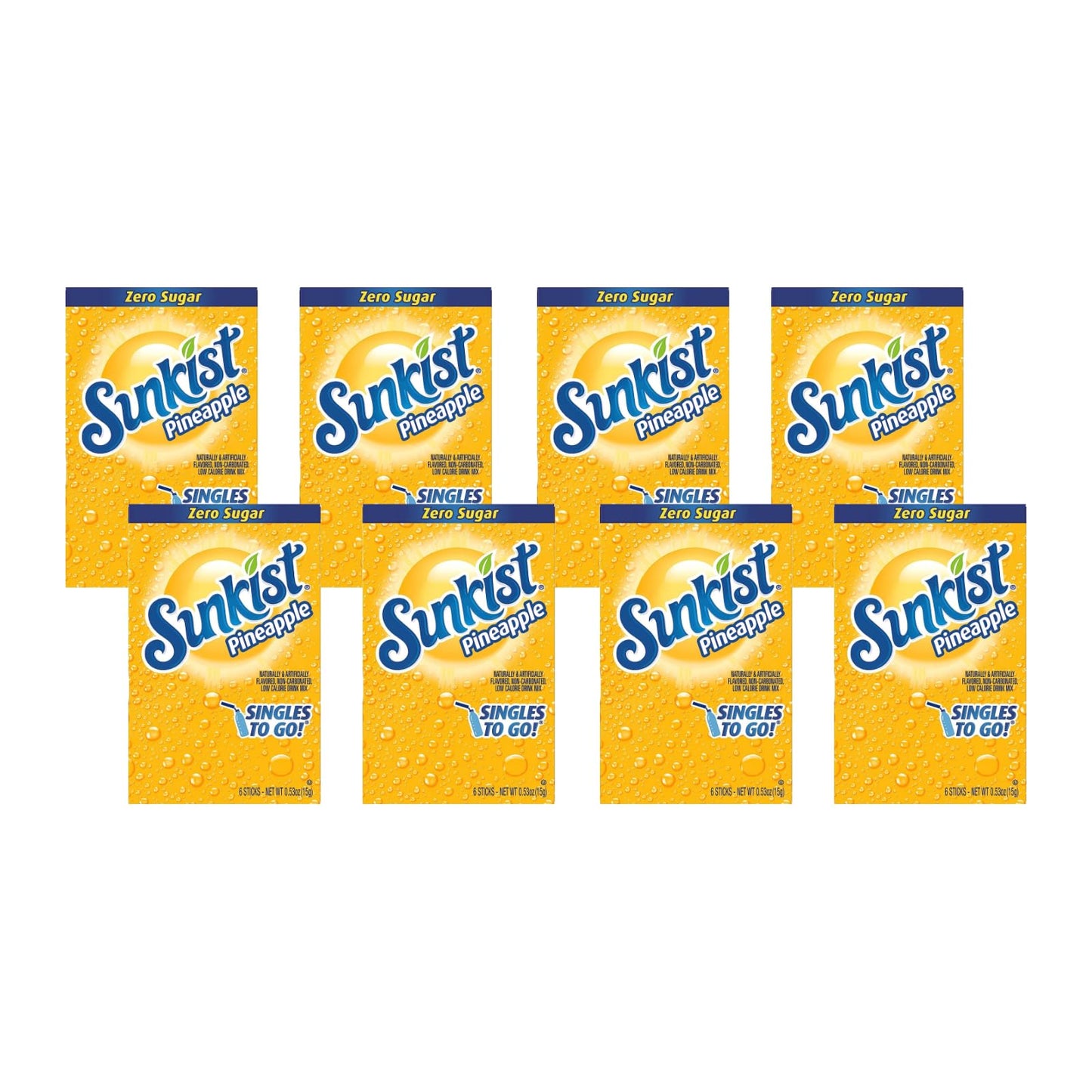 SINGLES TO GO! Sunkist Soda Pineapple Drink Mix, 0.53 OZ, Pack of 8