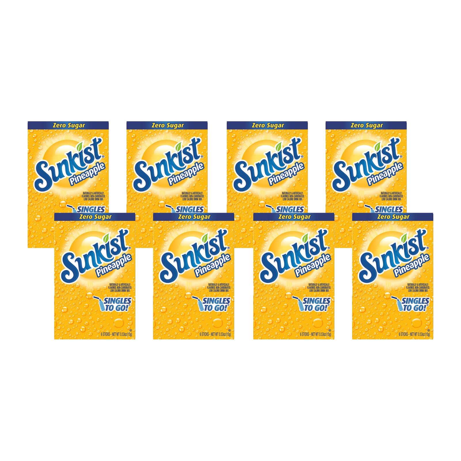 SINGLES TO GO! Sunkist Soda Pineapple Drink Mix, 0.53 OZ, Pack of 8