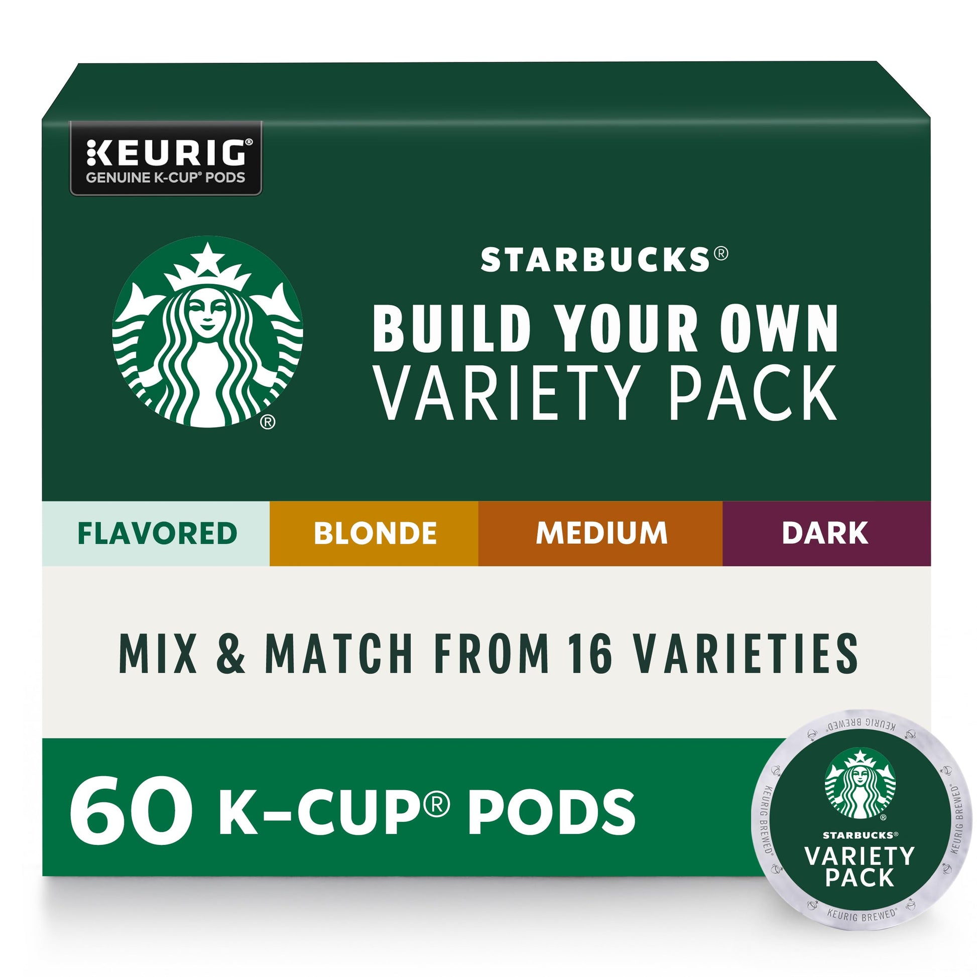 Starbucks Keurig K-Cup Pods Variety Pack, 60 Pods, 10 Count (Pack of 6), Model COMINHKG113587
