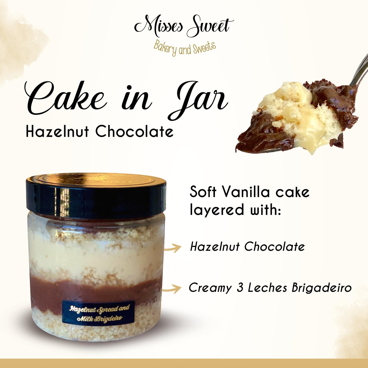 Gourmet Cake in a Jar - Hazelnut Cake in Jar with Vanila Cake Layered with Hazelnut Chocolate Filling and Leche Brigadeiro - Bir