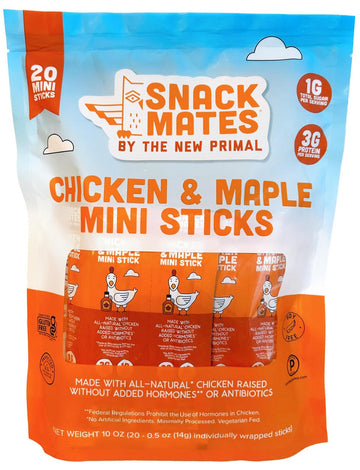 (Pack of 1) Chicken & Maple Mini Sticks by the New Primal, Gluten Free Healthy Snacks for Kids, Low Sugar High Protein Back to S